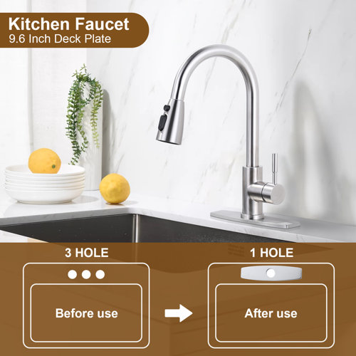 ARCORA 9.6 In. Stainless Steel Kitchen Sink Faucet Hole Cover Deck